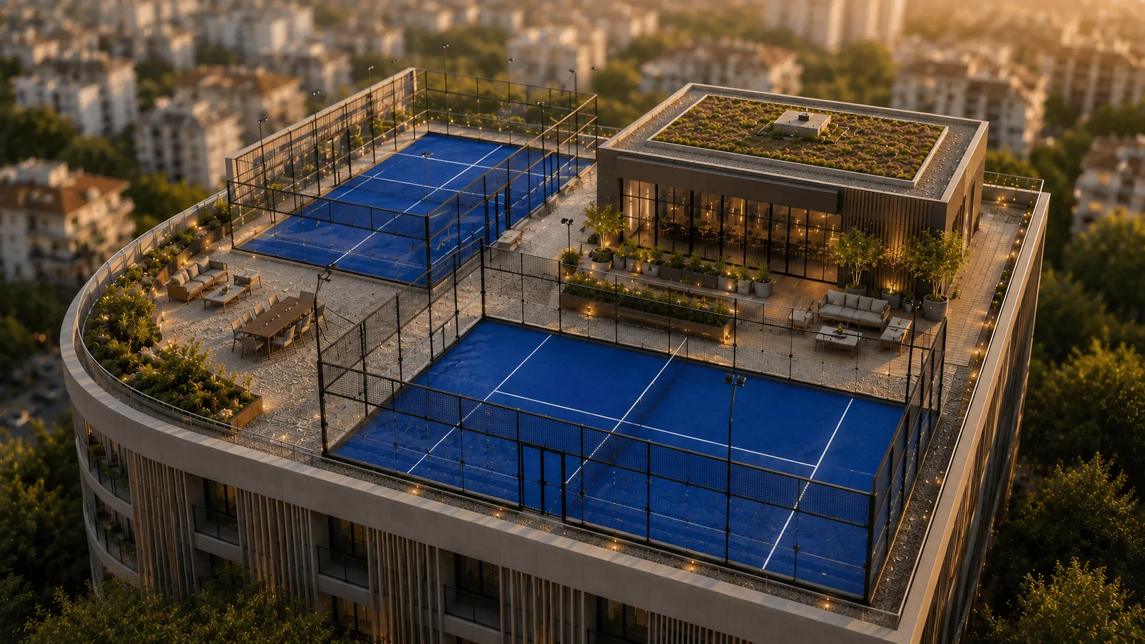 Padel auf umgenutzter Dachfläche - ESA plus Architektur